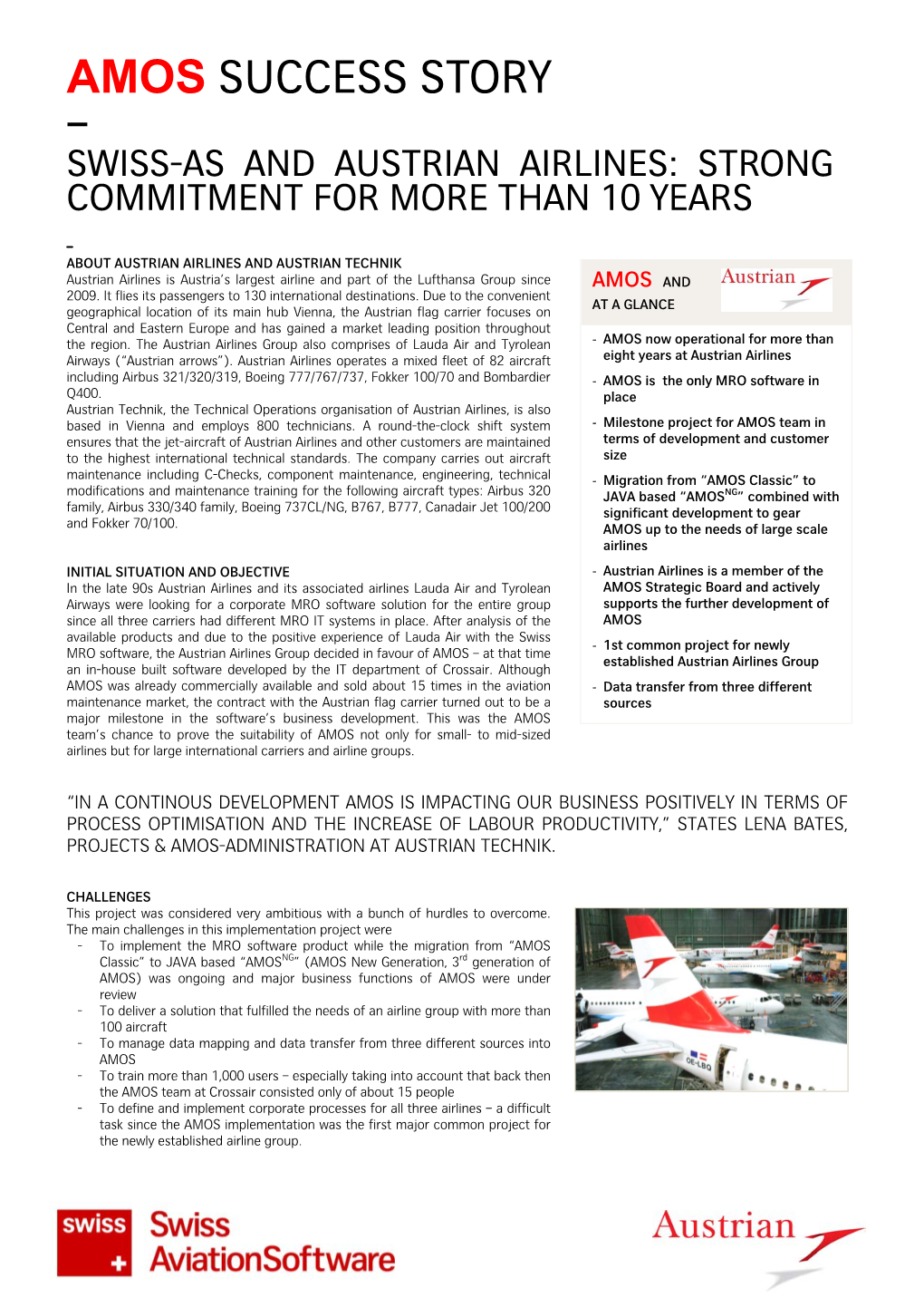 Amos Success Story – Swiss-As and Austrian Airlines: Strong Commitment for More Than 10 Years