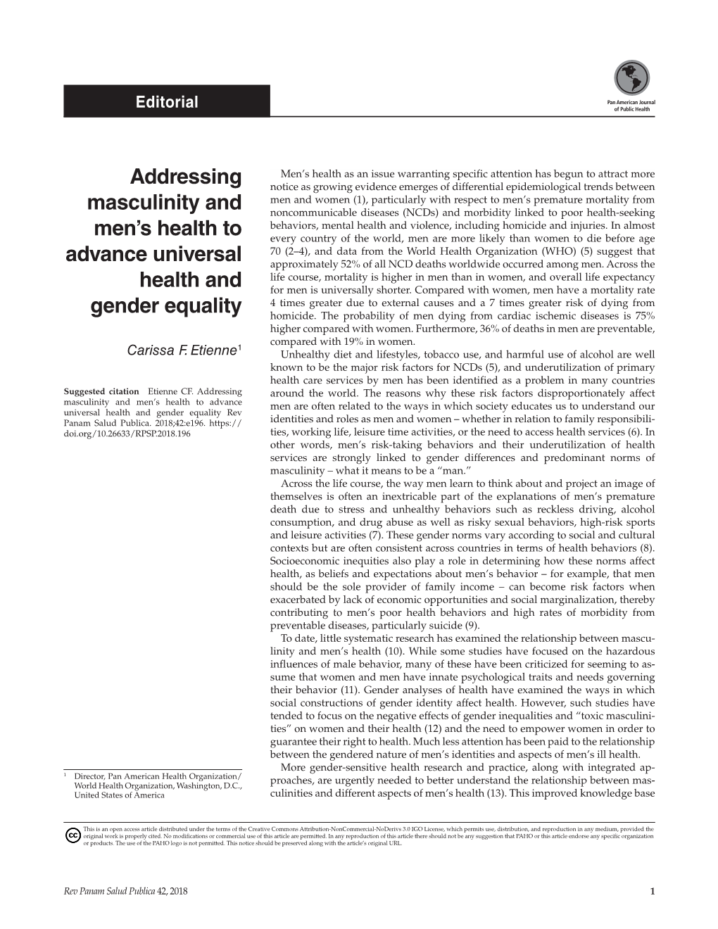 Addressing Masculinity and Men's Health to Advance Universal Health and Gender Equality