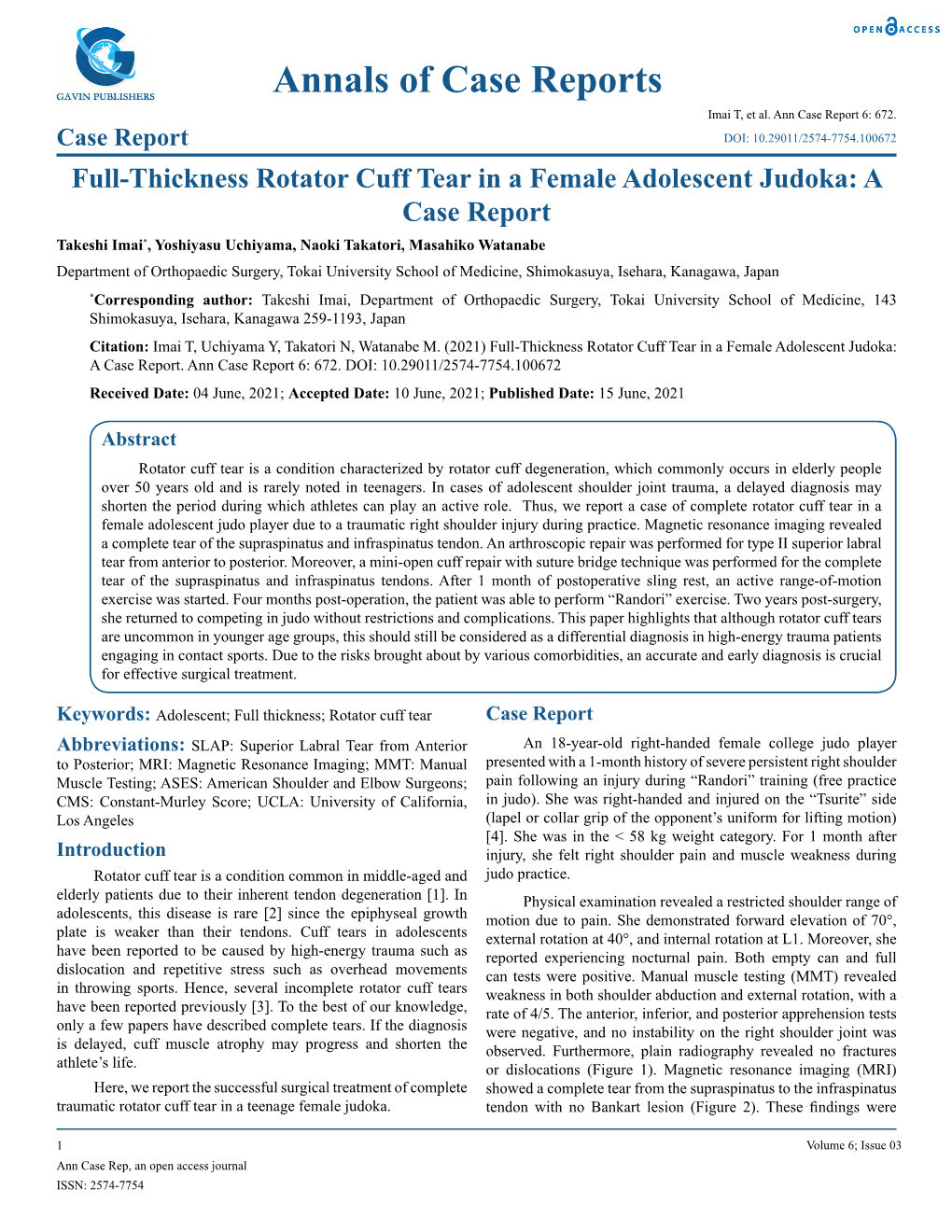 Full-Thickness Rotator Cuff Tear in a Female