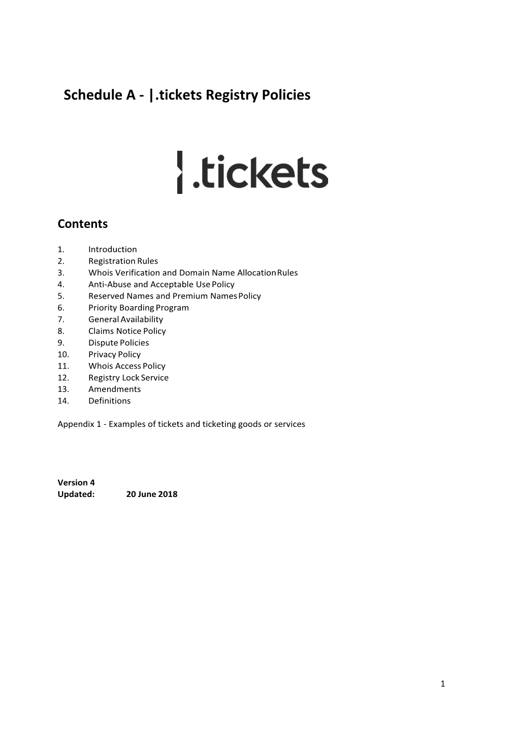 Schedule a - |.Tickets Registry Policies