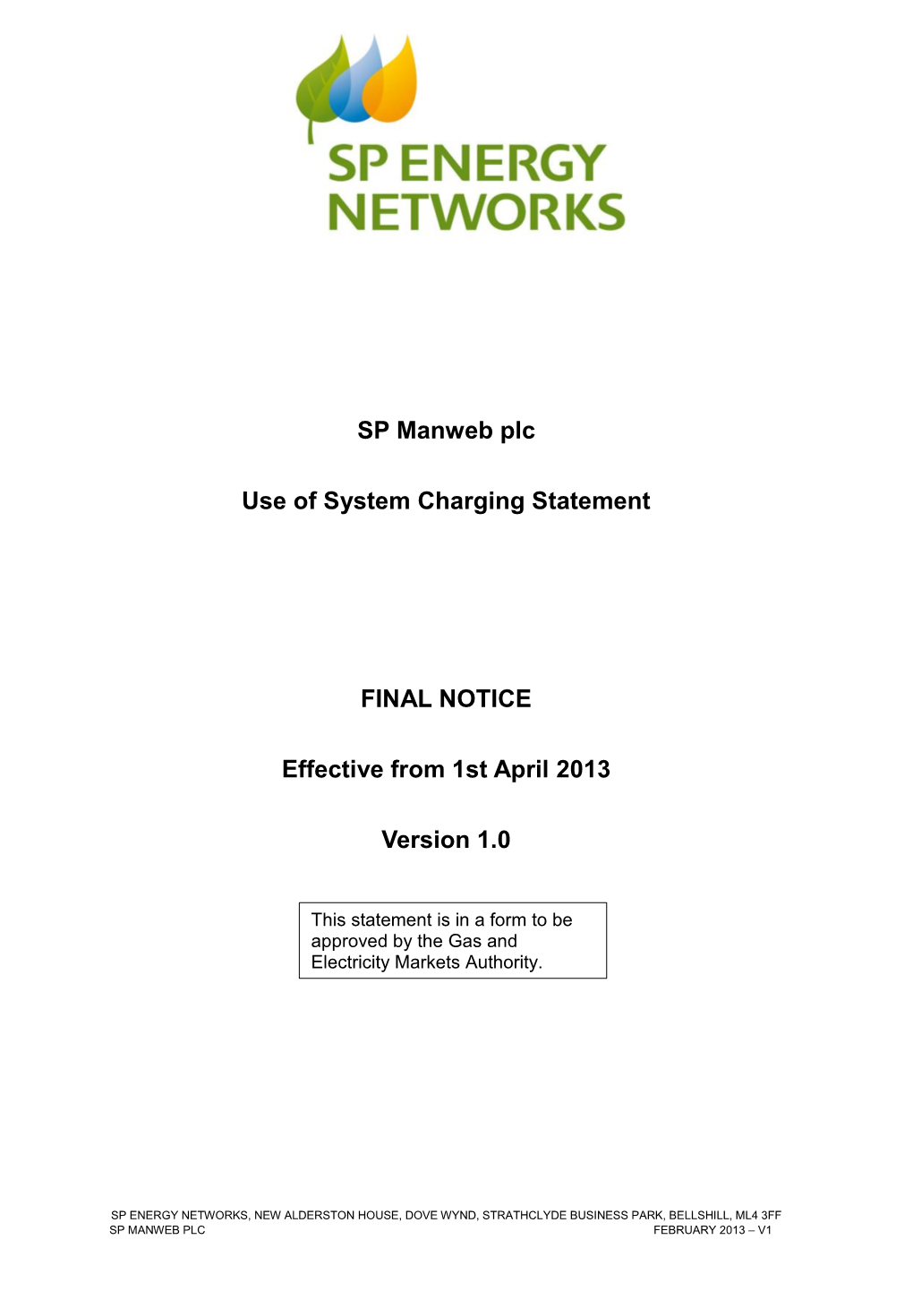 SP Manweb Plc Use of System Charging Statement FINAL NOTICE