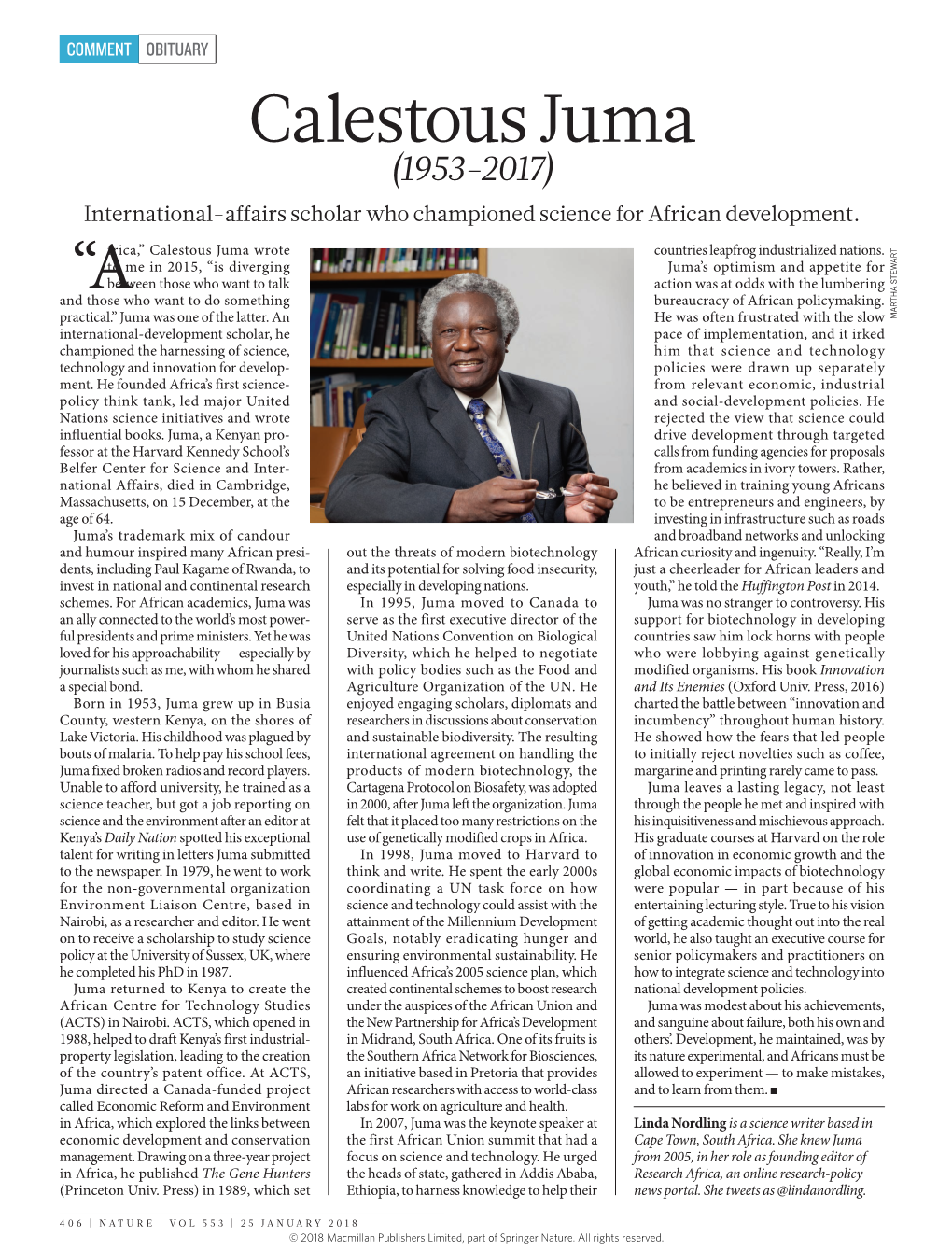 Calestous Juma (1953-2017) International-Affairs Scholar Who Championed Science for African Development