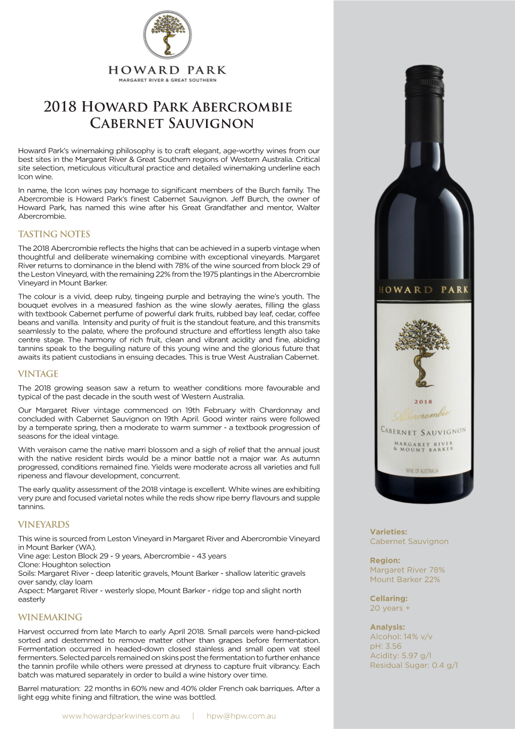 2018 Howard Park Abercrombie Cabernet Sauvignon