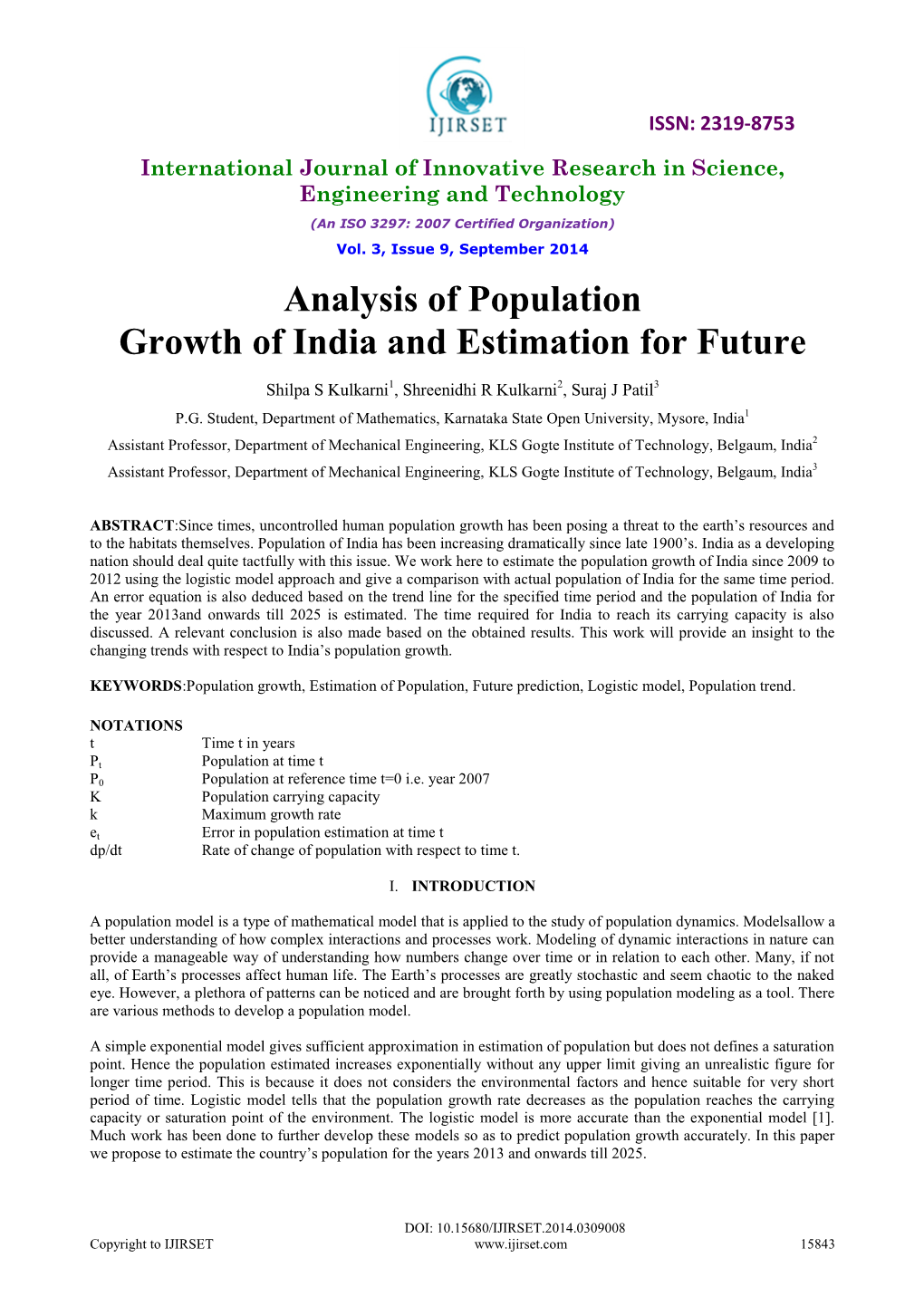 Analysis of Population Growth of India and Estimation for Future