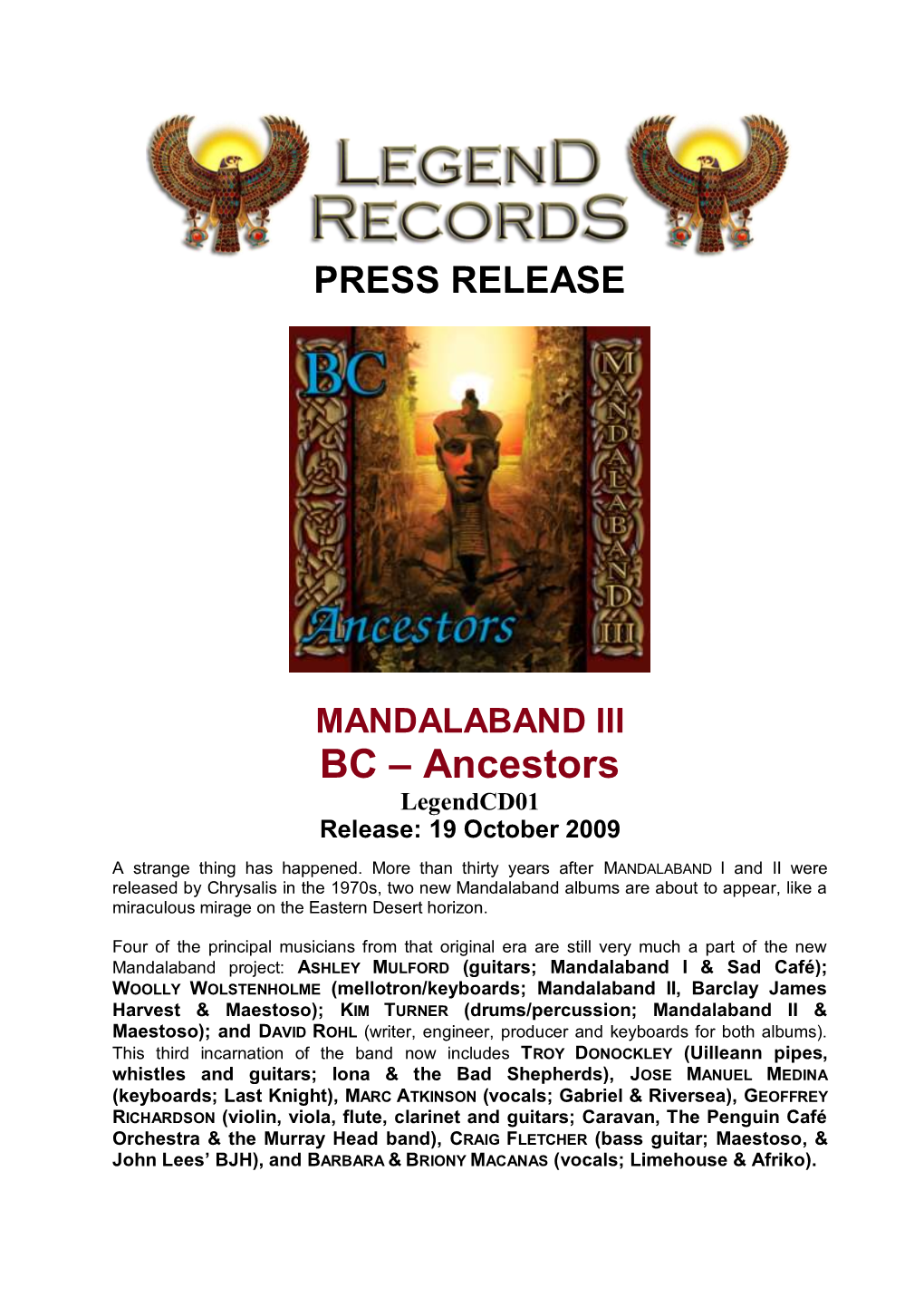 BC – Ancestors Legendcd01 Release: 19 October 2009