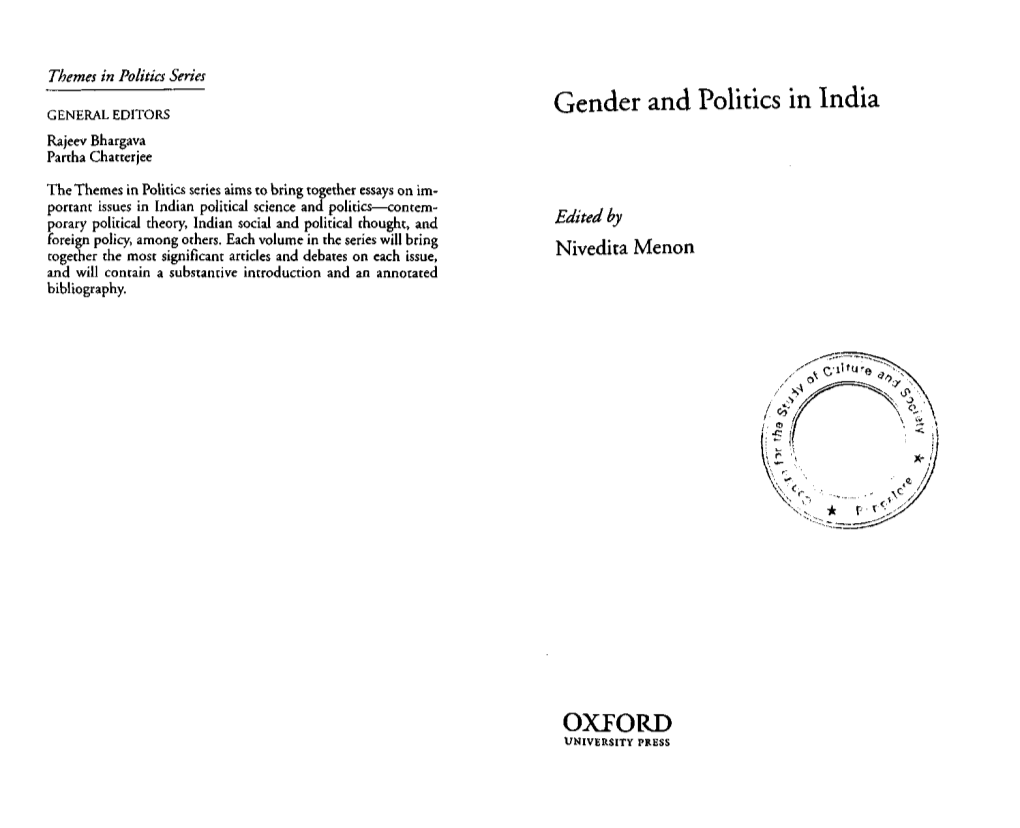 Gender and Politics in India GENERAL EDITORS Rajeev Bhargava Partha Chatterjee