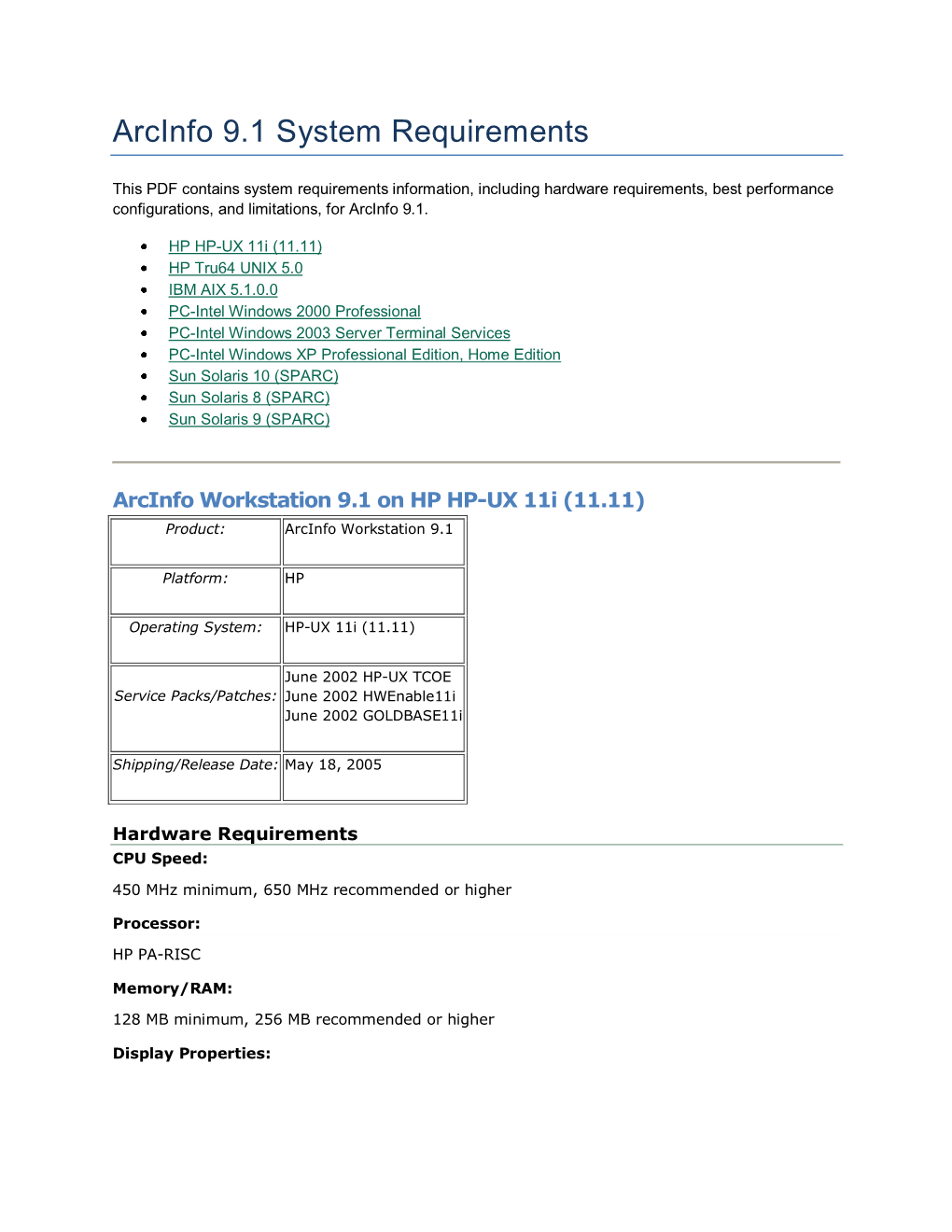 Arcinfo 9.1 System Requirements