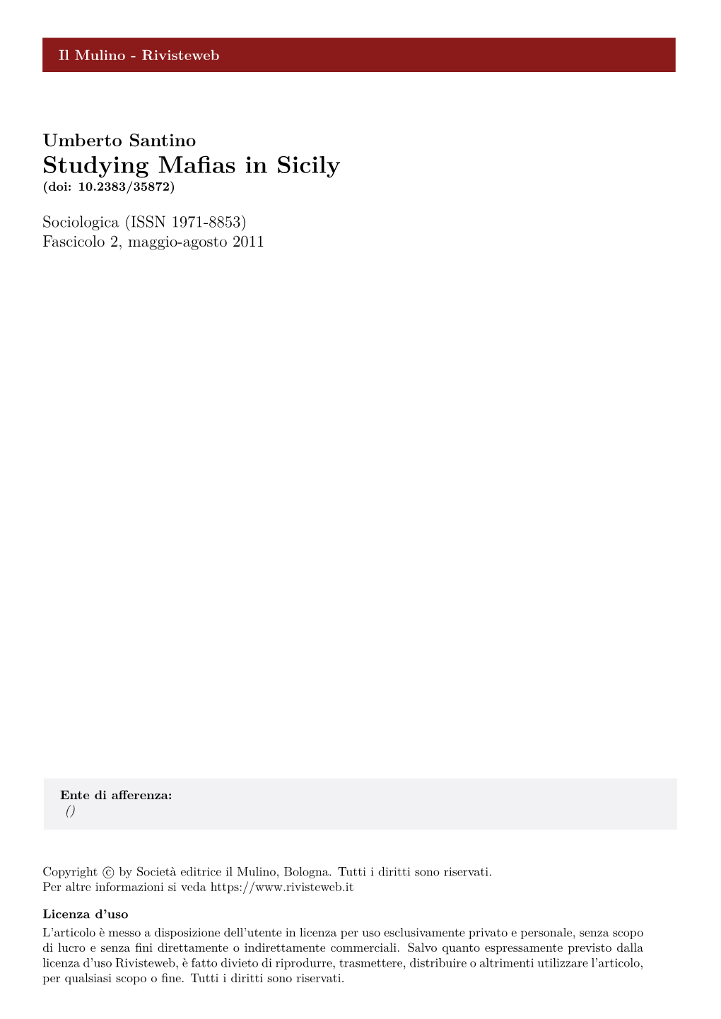 Studying Mafias in Sicily by Umberto Santino Doi: 10.2383/35872