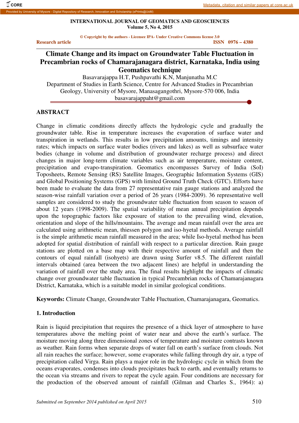 Climate Change and Its Impact on Groundwater Table Fluctuation In