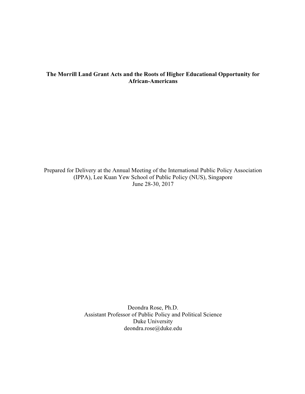 The Morrill Land Grant Acts and the Roots of Higher Educational Opportunity for African-Americans