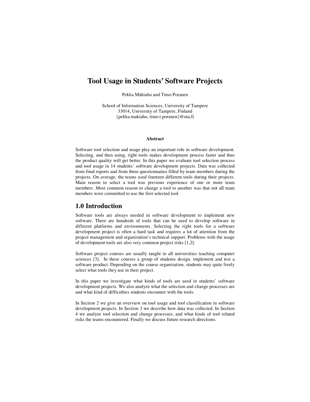 Tool Usage in Students' Software Projects