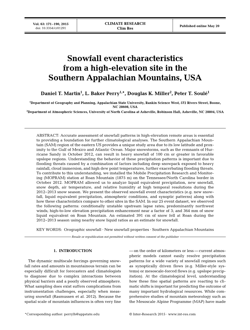 Snowfall Event Characteristics from a High‑Elevation Site in the Southern
