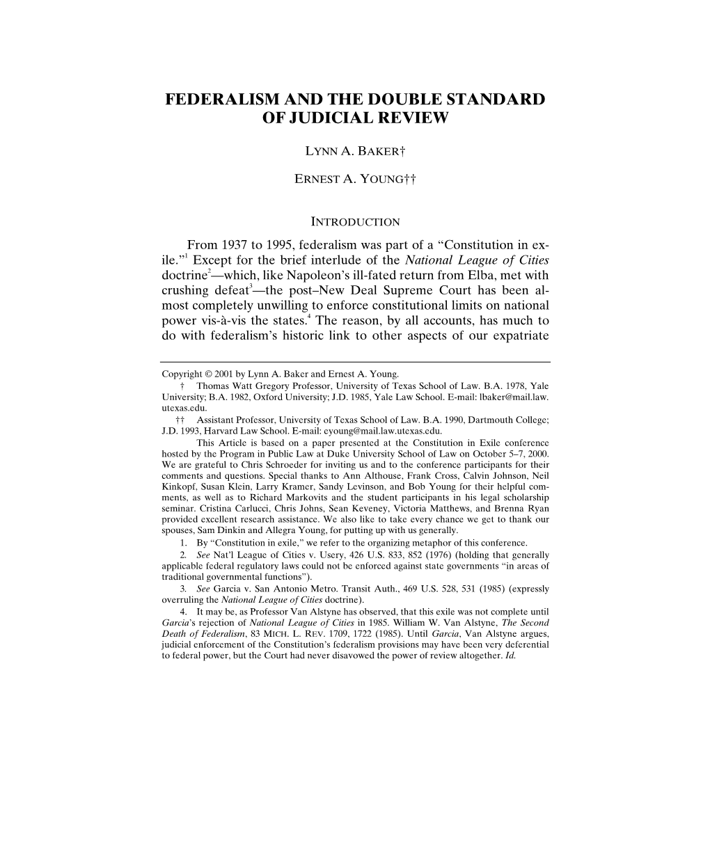 Federalism and the Double Standard of Judicial Review