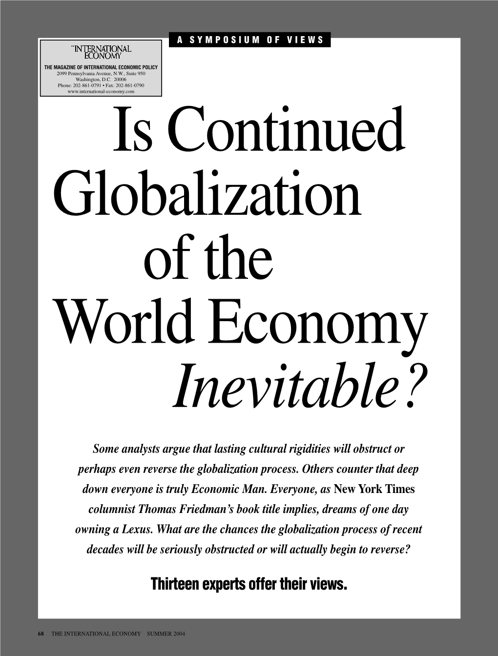 Globalization of the World Economy Inevitable?