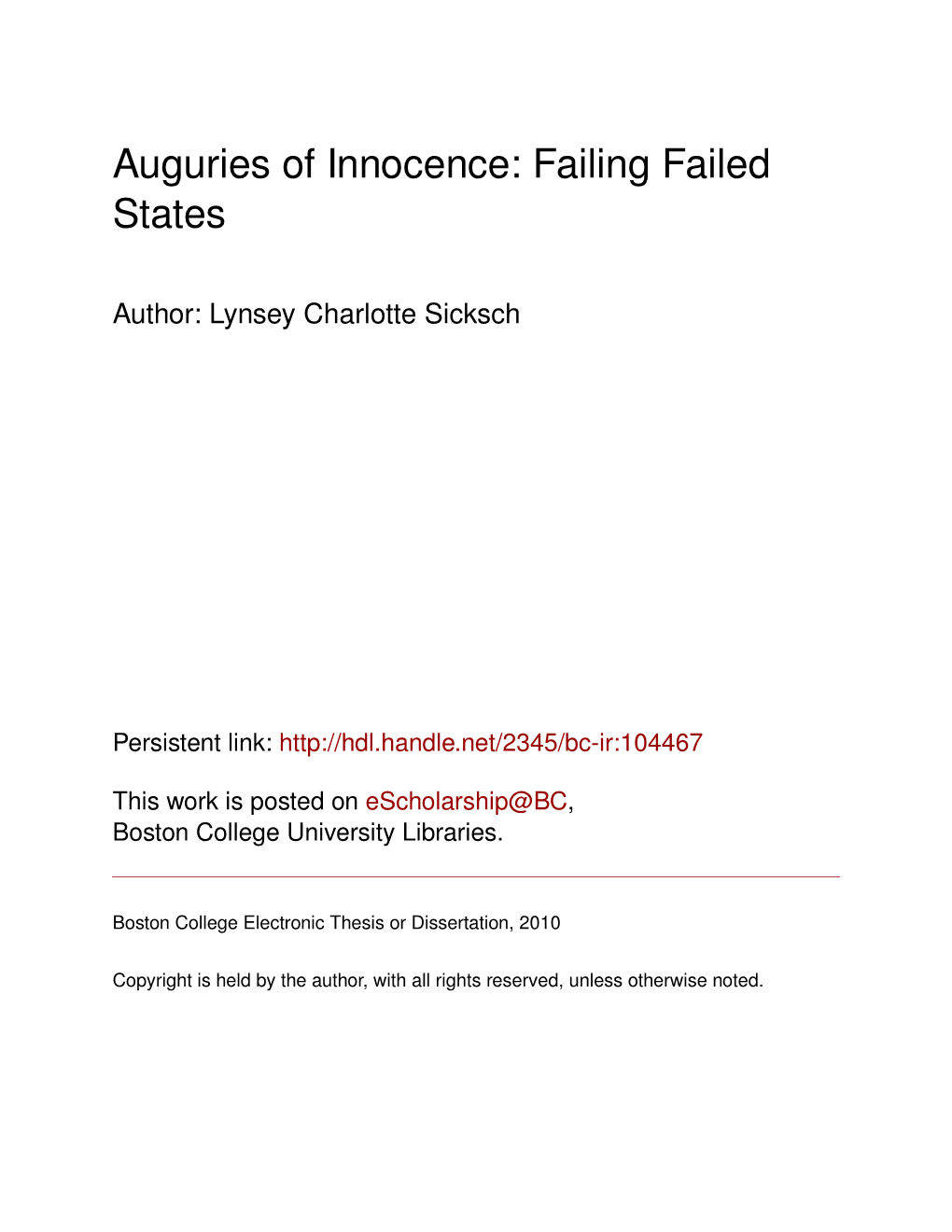 Auguries of Innocence: Failing Failed States