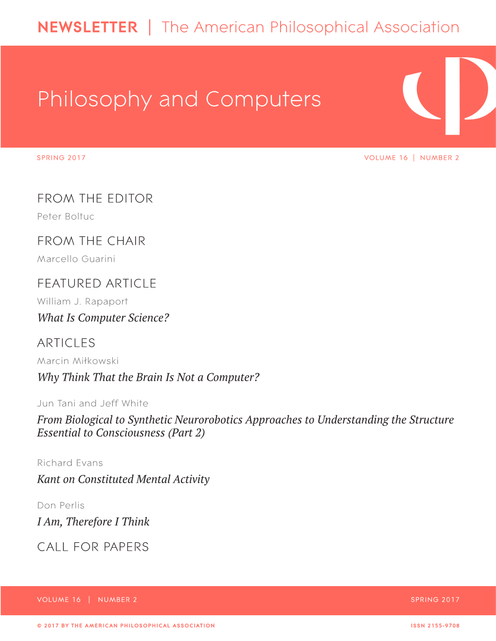 APA Newsletter on Philosophy and Computers, Vol. 16, No. 2