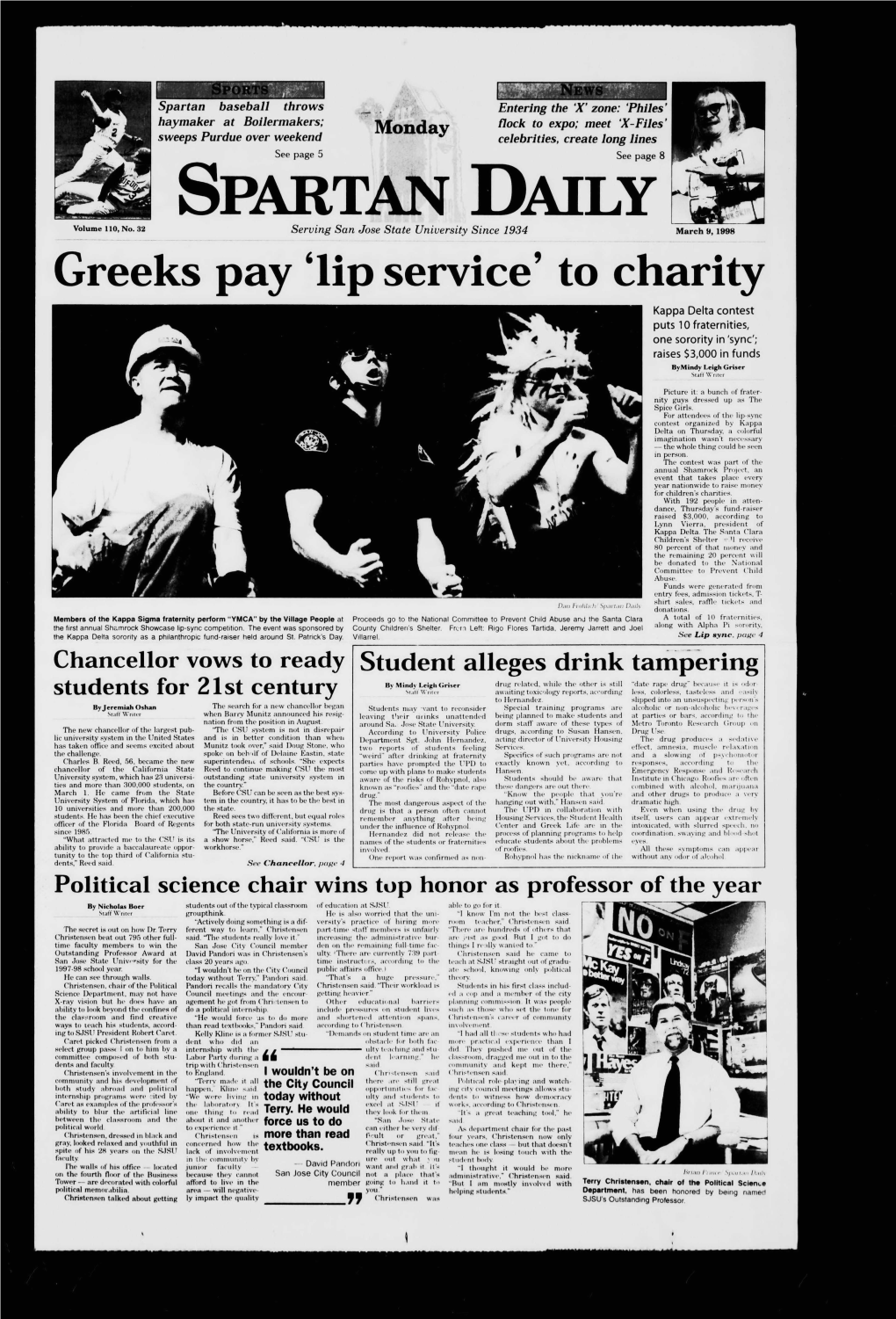 Greeks Pay Lip Service' to Charity Kappa Delta Contest Puts 10 Fraternities, One Sorority in 'Sync'; Raises $3,000 in Funds Bymindy Leigh Griser Stet Wrat.R