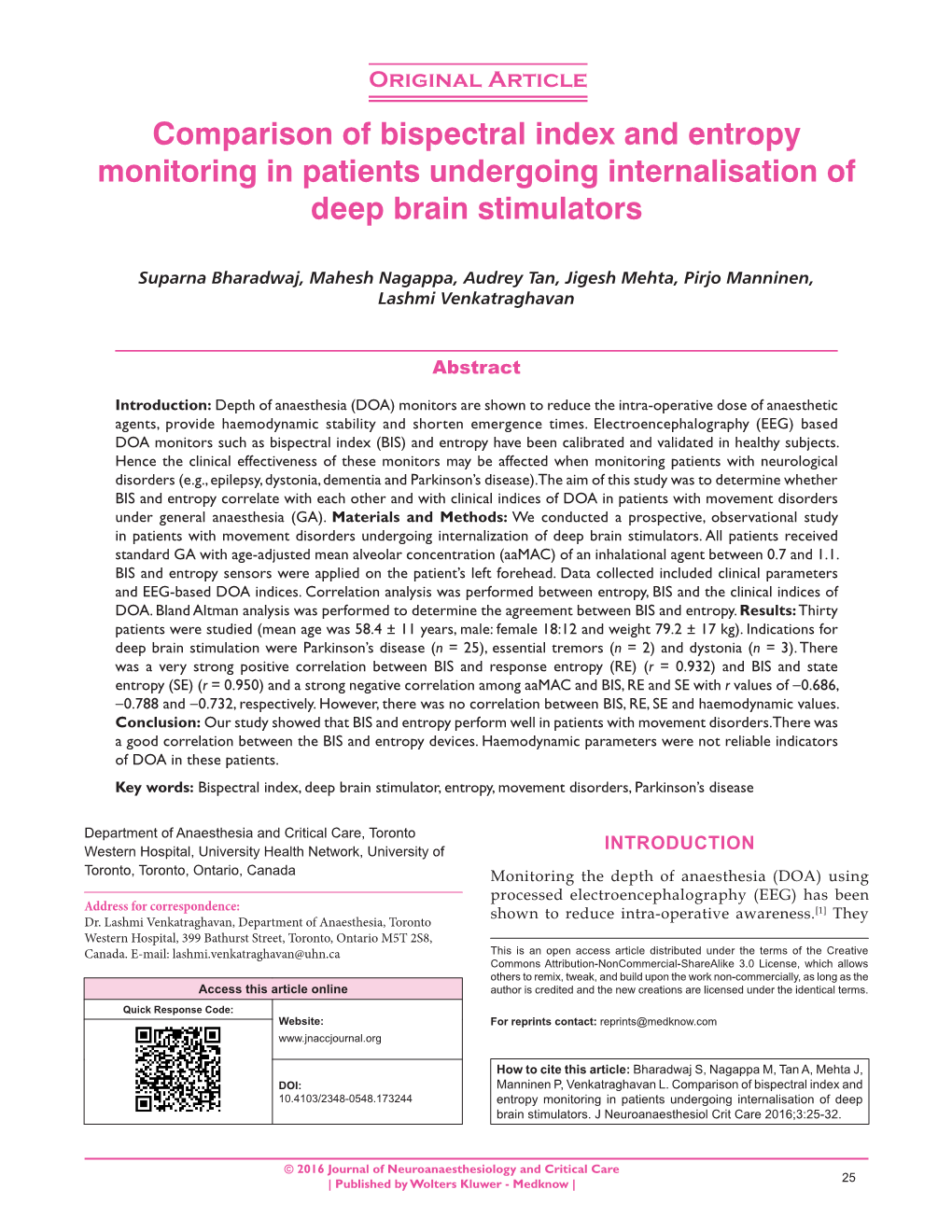 Comparison of Bispectral Index and Entropy Monitoring in Patients Undergoing Internalisation of Deep Brain Stimulators