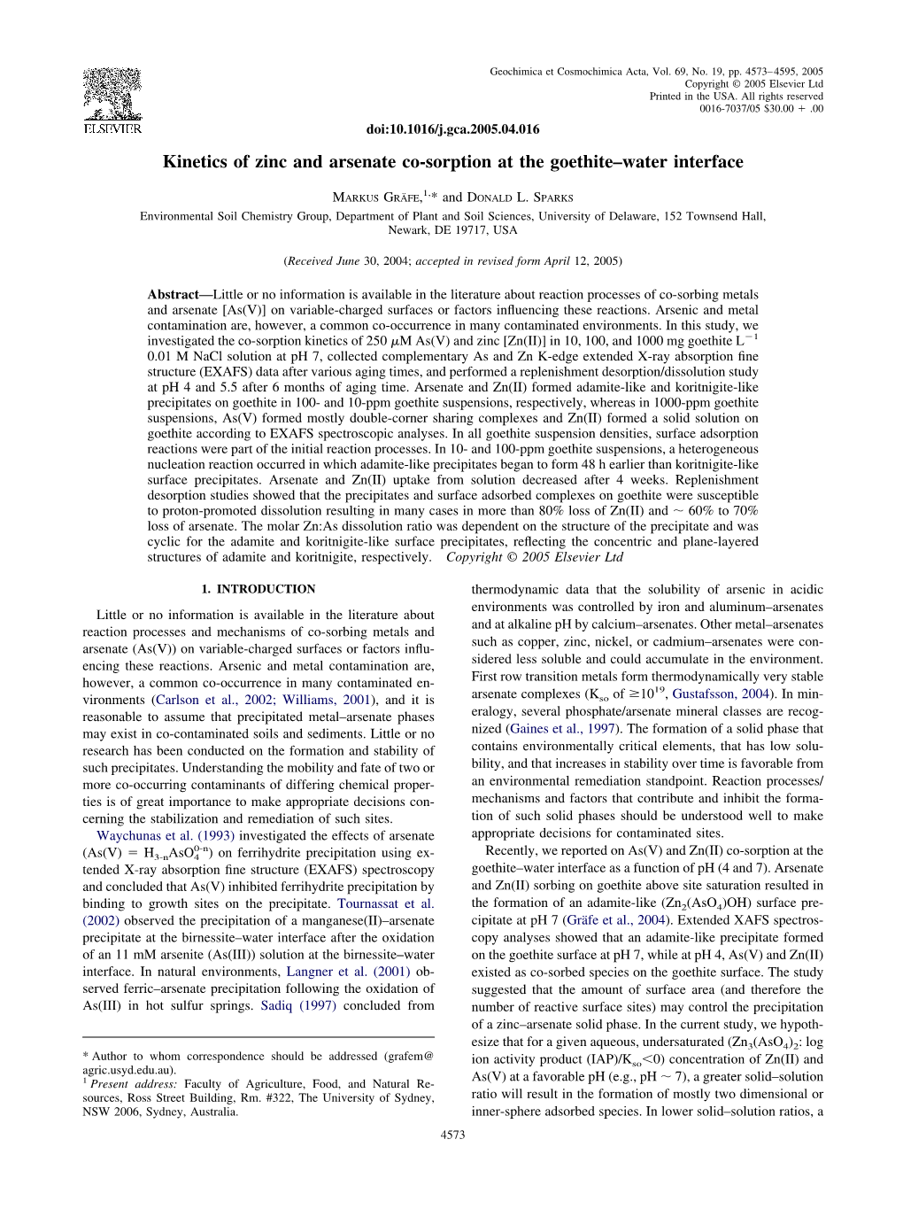 Kinetics of Zinc and Arsenate Co-Sorption at the Goethite–Water Interface