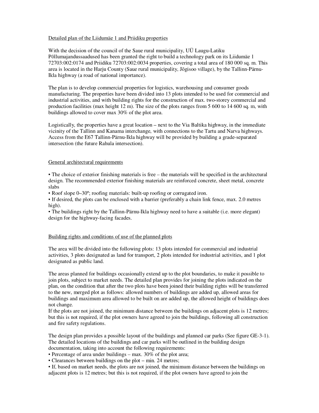 Detailed Plan of the Liidumäe 1 and Priidiku Properties with the Decision