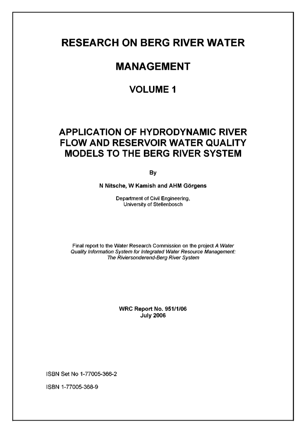 Research on Berg River Water Management