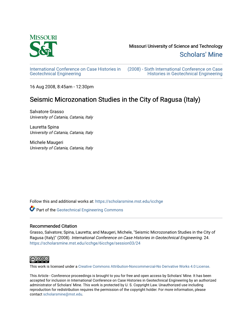 Seismic Microzonation Studies in the City of Ragusa (Italy)