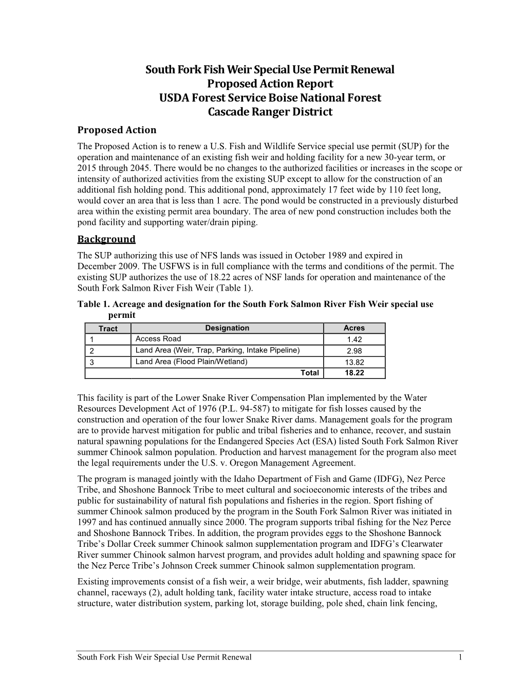 South Fork Fish Weir Special Use Permit Renewal Proposed Action