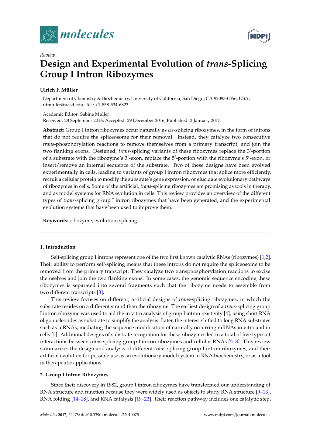 Design and Experimental Evolution of Trans-Splicing Group I Intron Ribozymes