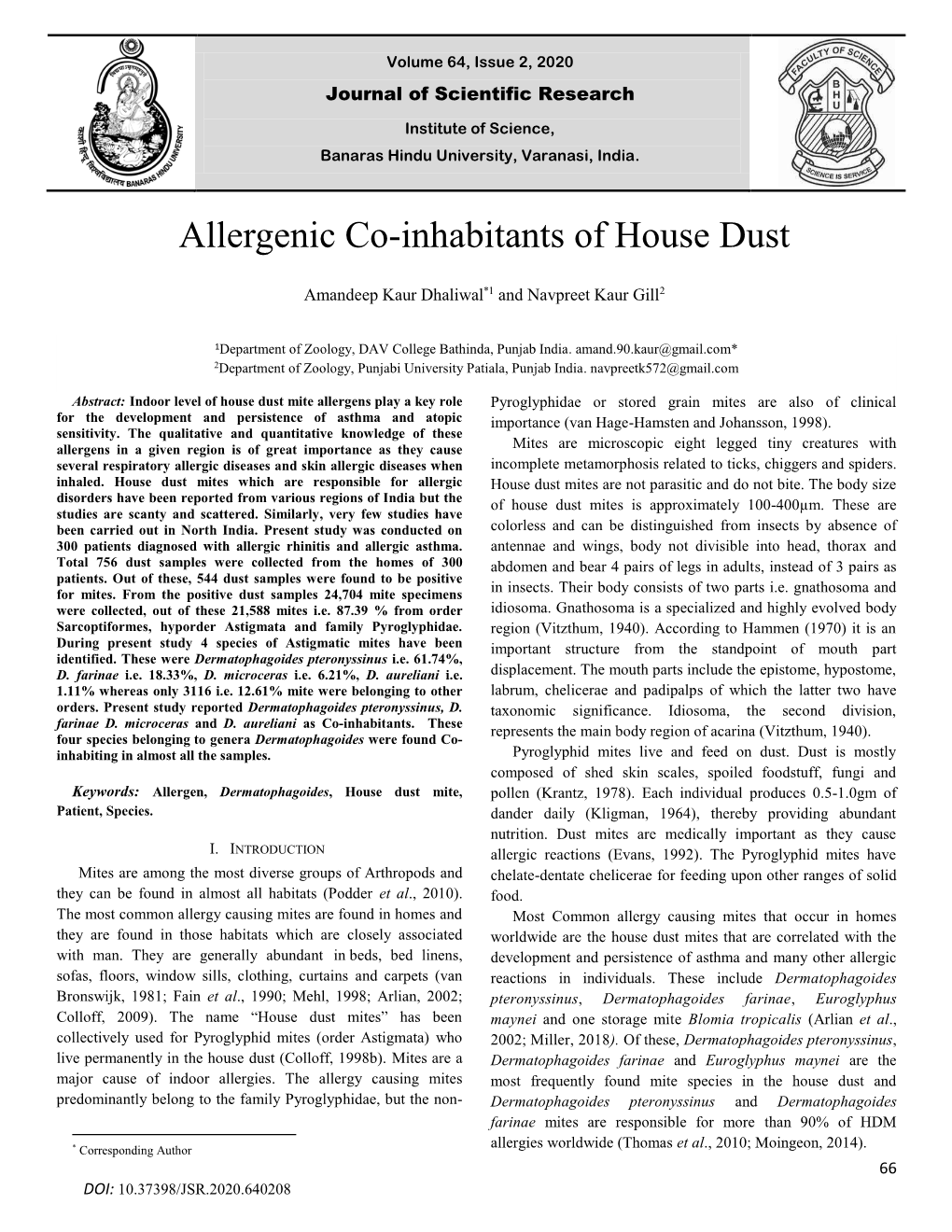 Allergenic Co-Inhabitants of House Dust