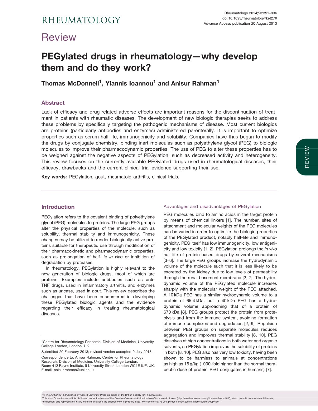 Pegylated Drugs in Rheumatology—Why Develop Them and Do They Work?