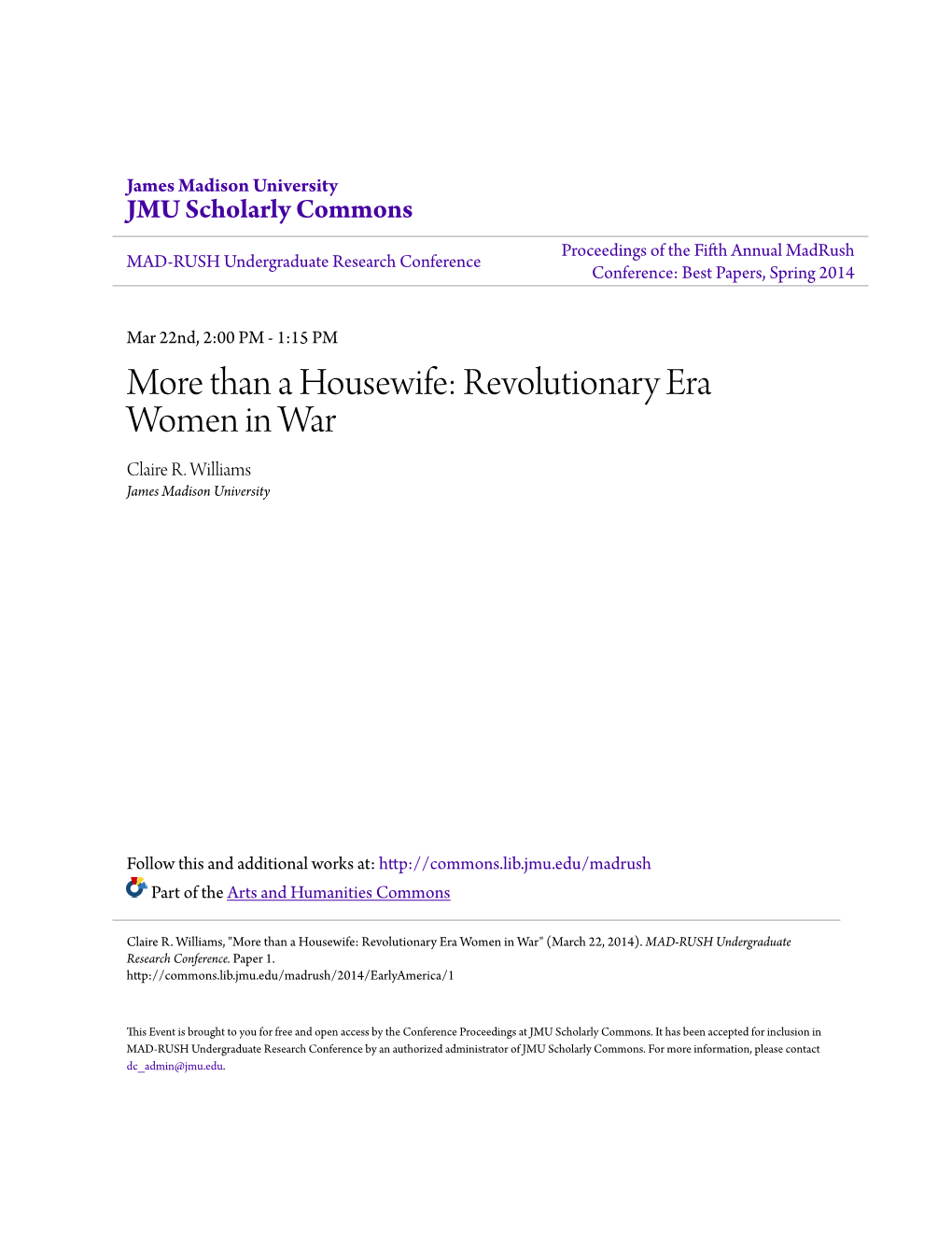 Revolutionary Era Women in War Claire R
