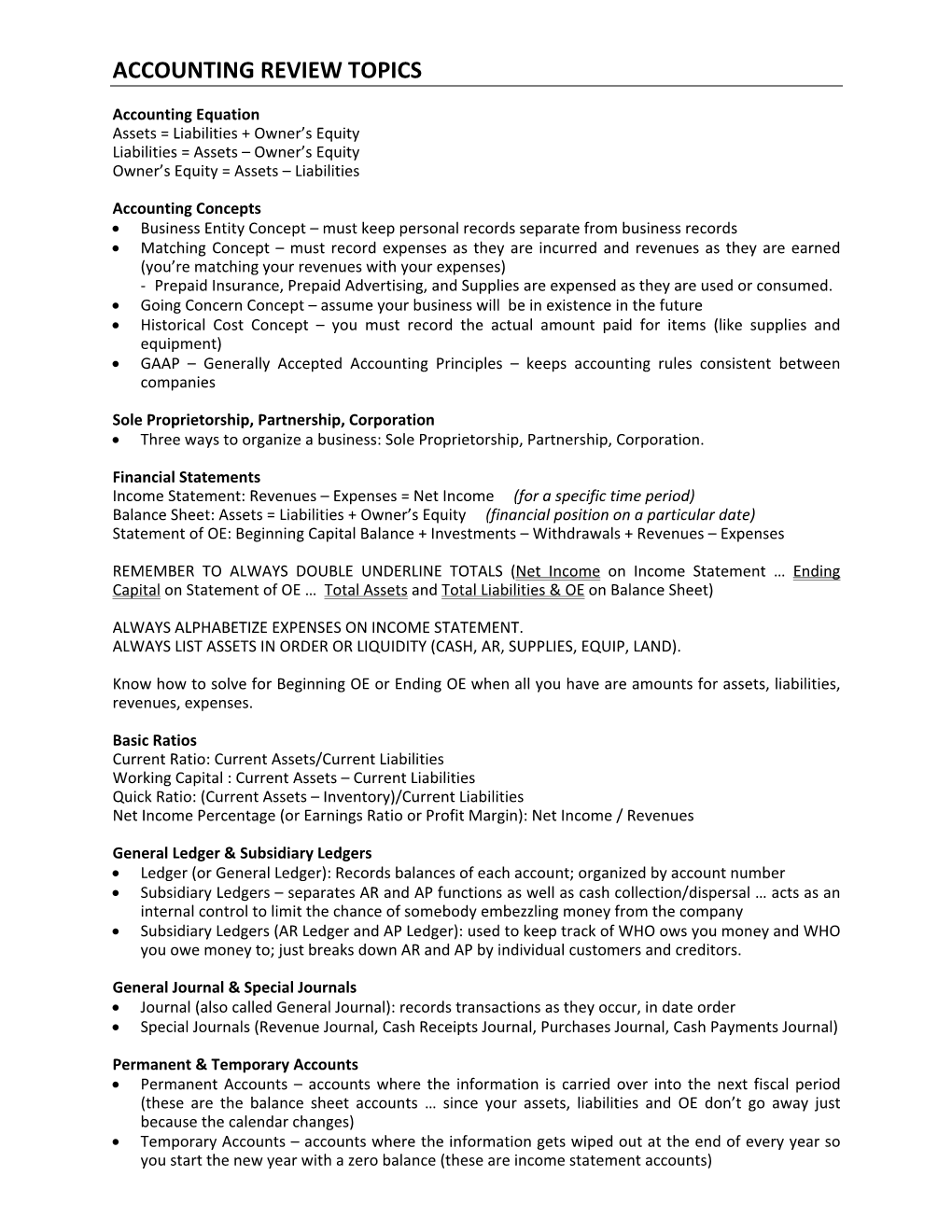 Accounting Review Topics