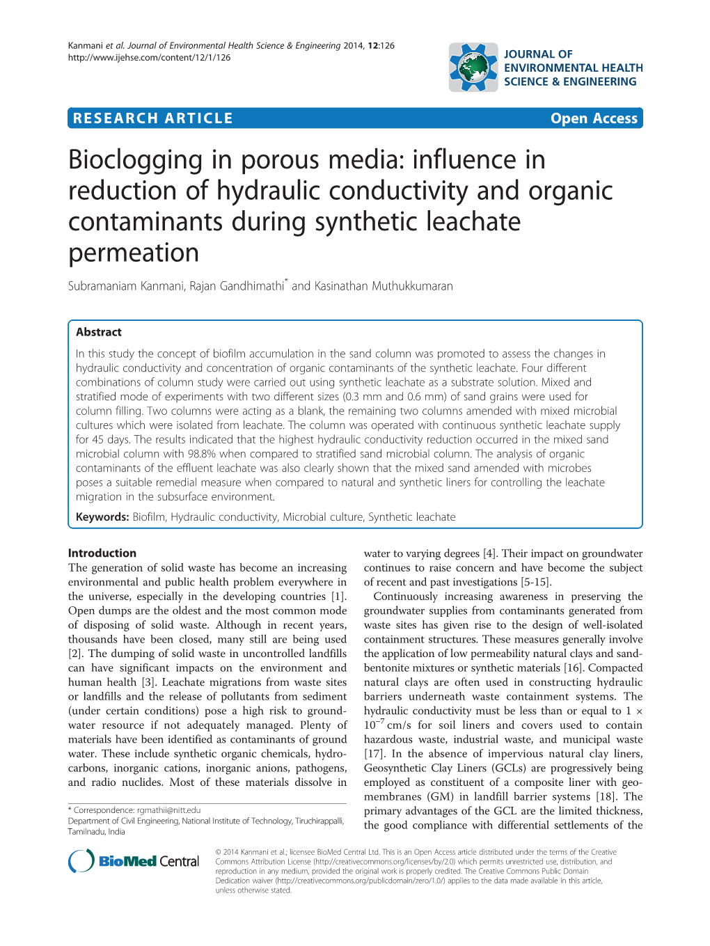 Bioclogging in Porous Media: Influence in Reduction of Hydraulic