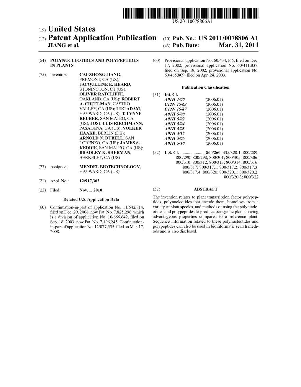 (12) Patent Application Publication (10) Pub. No.: US 2011/0078806 A1 JANG Et Al