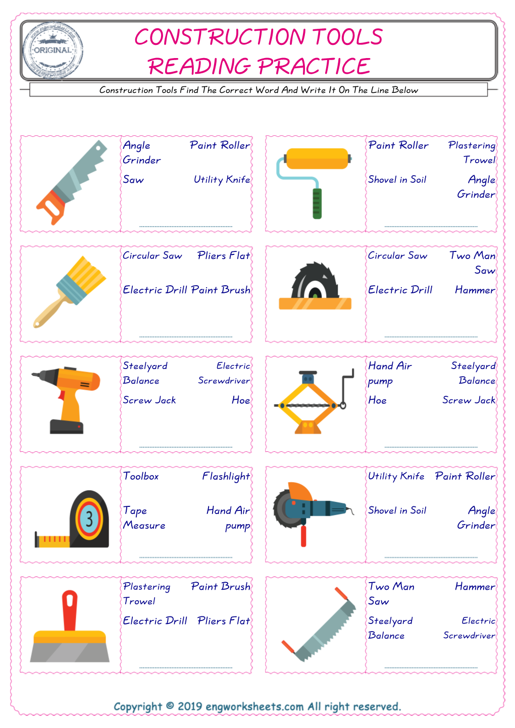 CONSTRUCTION TOOLS Picture Dictionary