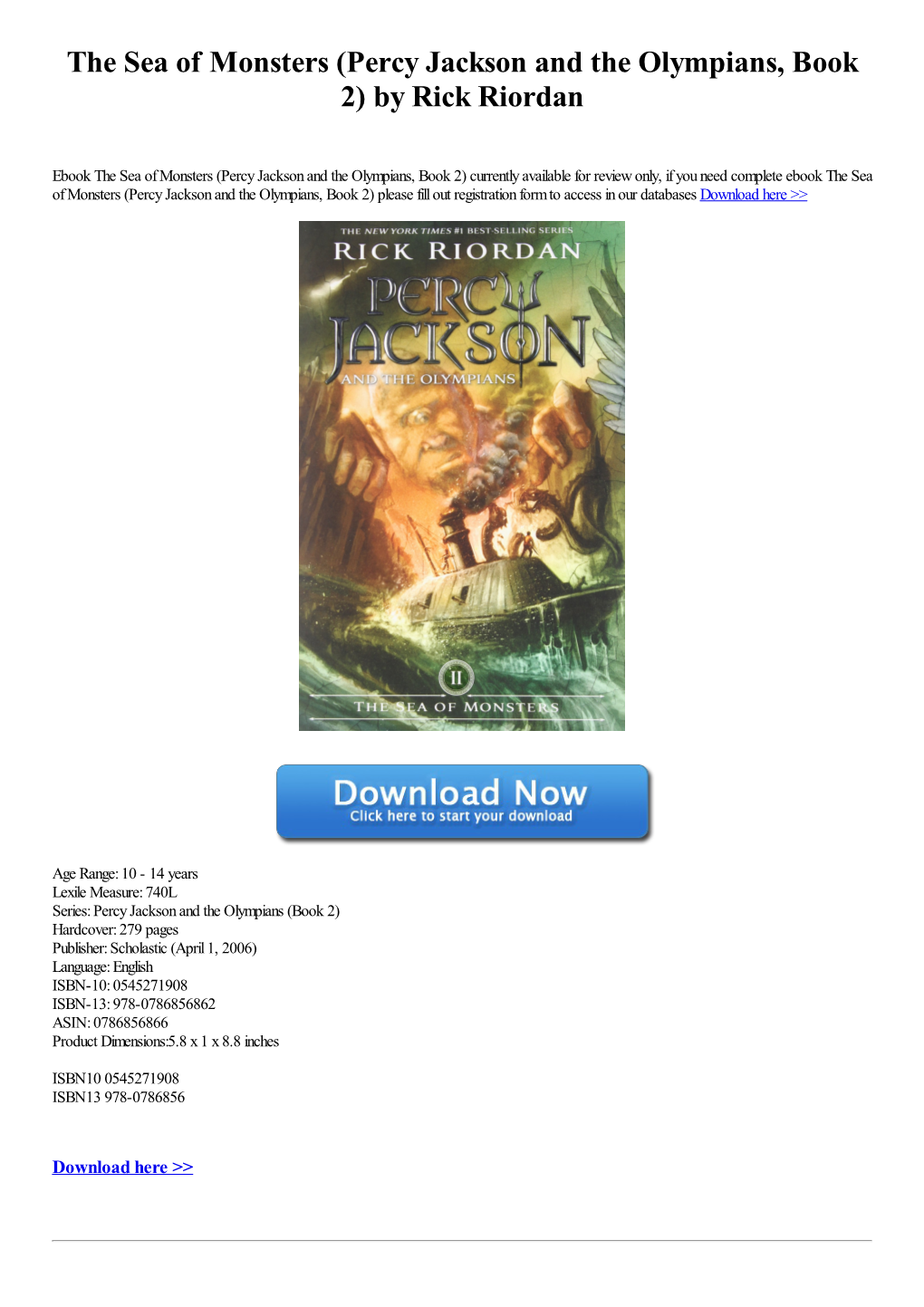 The Sea of Monsters (Percy Jackson and the Olympians, Book 2) by Rick Riordan