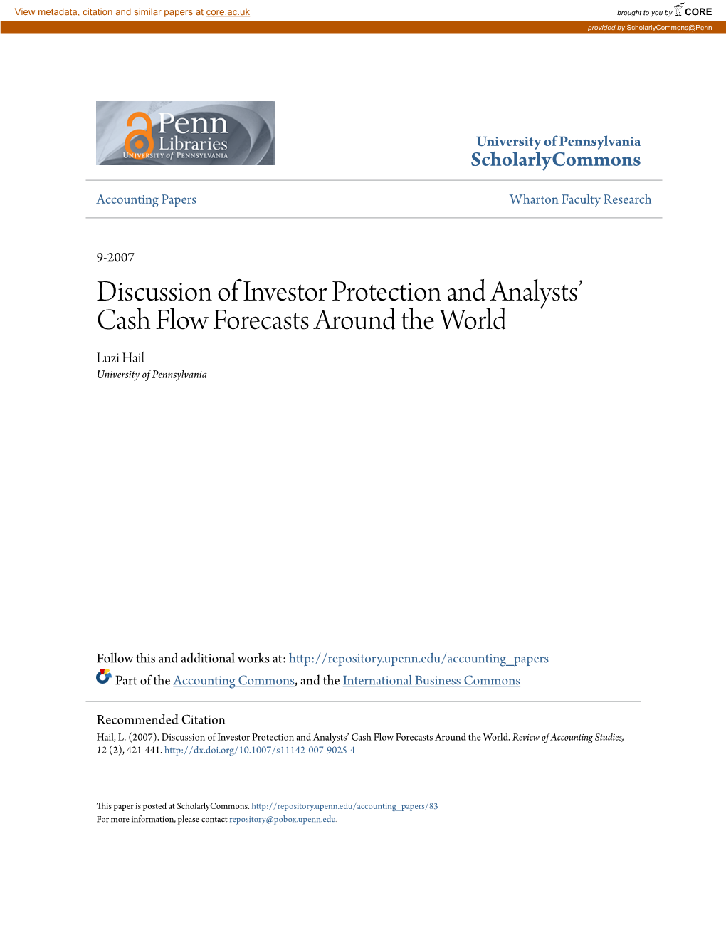 Discussion of Investor Protection and Analysts' Cash Flow Forecasts