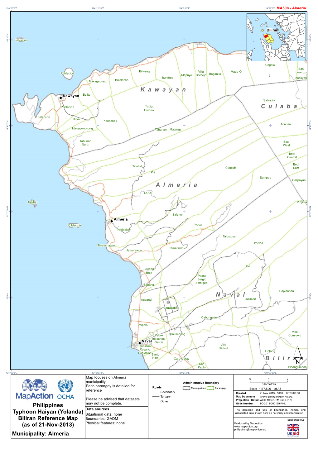 Municipality: Culaba 124°20'0"E 124°22'30"E 124°25'0"E 124°27'30"E MA508124°30'0"E - Kawayan Bato Bato Viga Danao Banlas Agutay Calbani