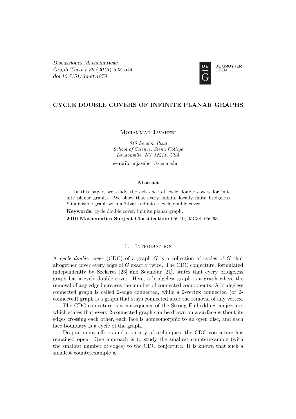 Cycle Double Covers of Infinite Planar Graphs