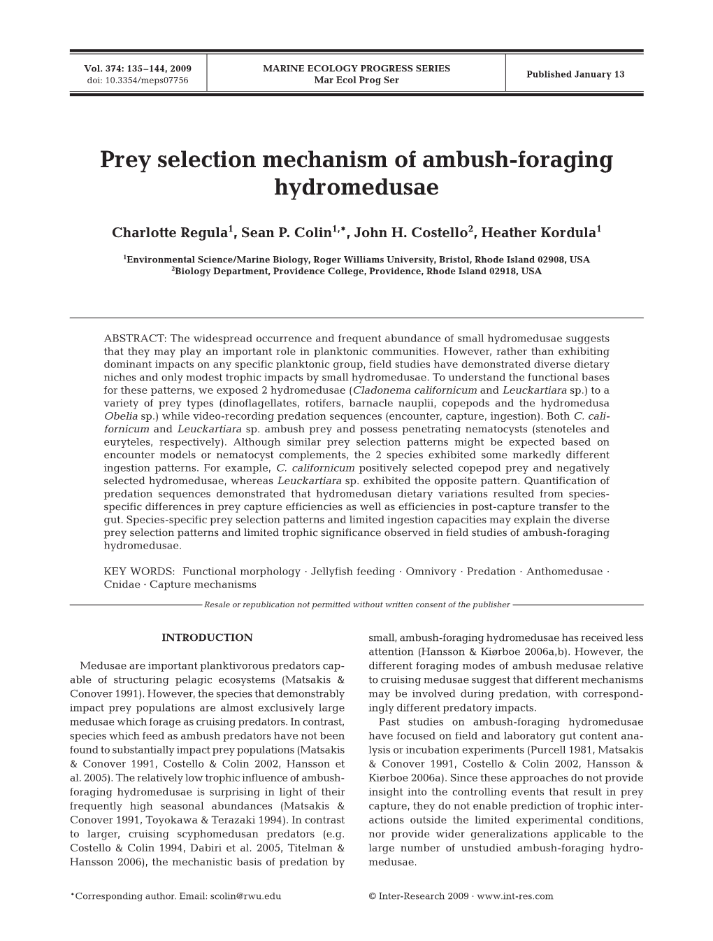 Prey Selection Mechanism of Ambush-Foraging Hydromedusae