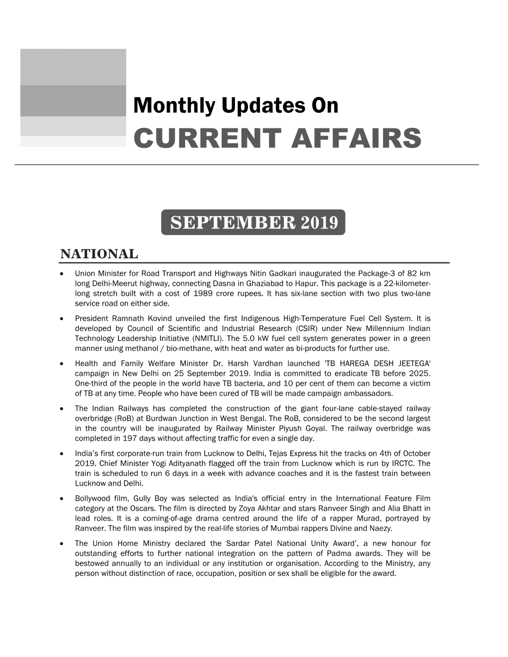 9. Monthly Current Affairs