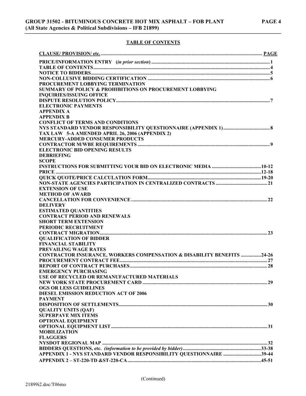 BITUMINOUS CONCRETE HOT MIX ASPHALT – FOB PLANT PAGE 4 (All State Agencies & Political Subdivisions – IFB 21899)