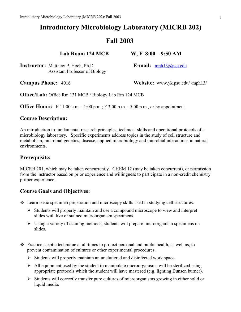 Elementary Microbiology Laboratory (MICRB 107)