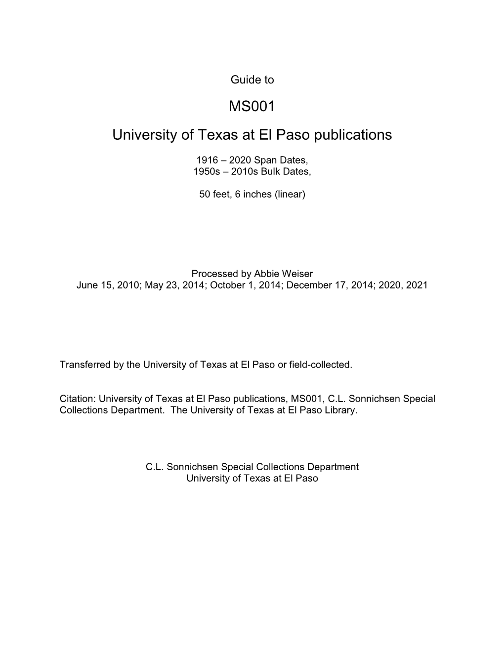 MS001 University of Texas at El Paso Publications