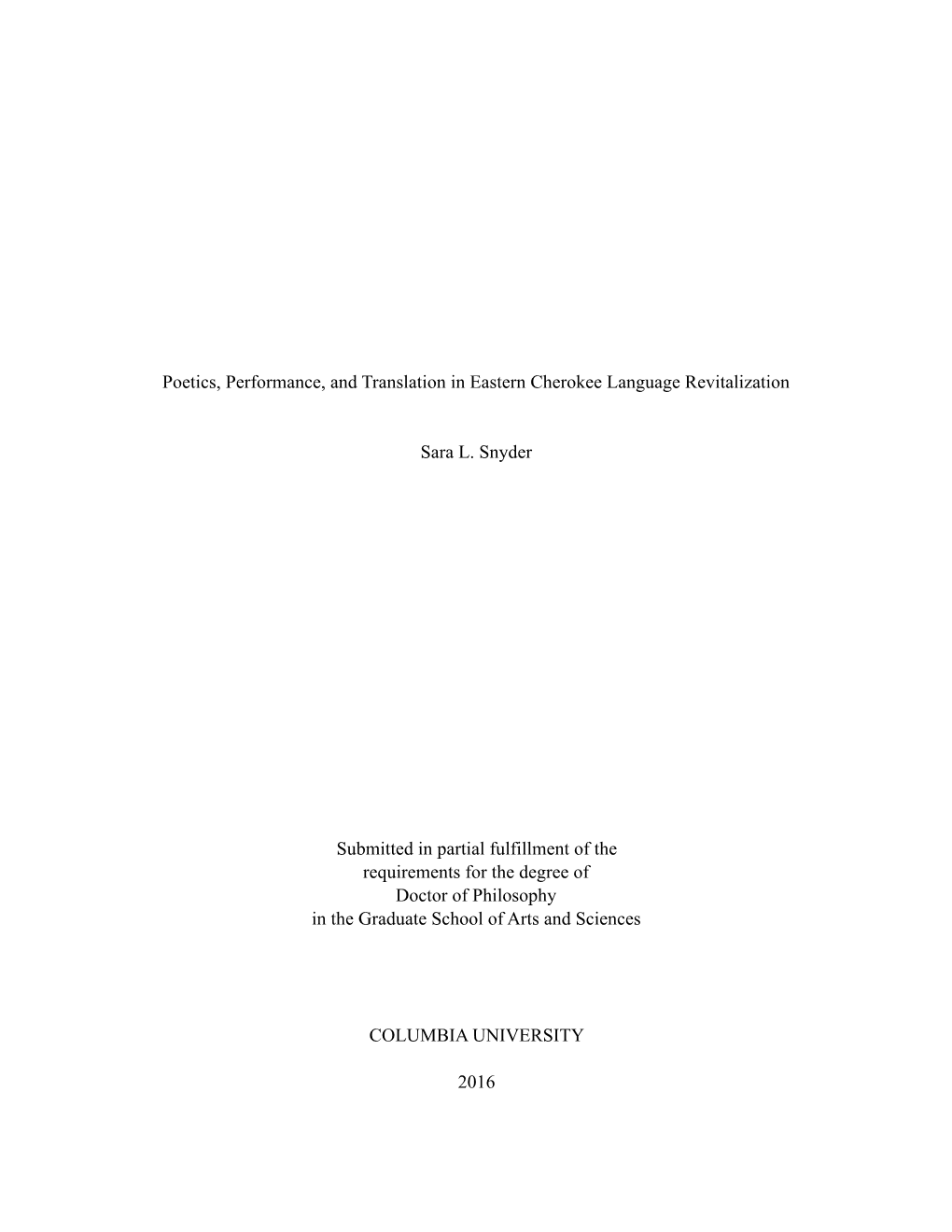 Poetics, Performance, and Translation in Eastern Cherokee Language Revitalization