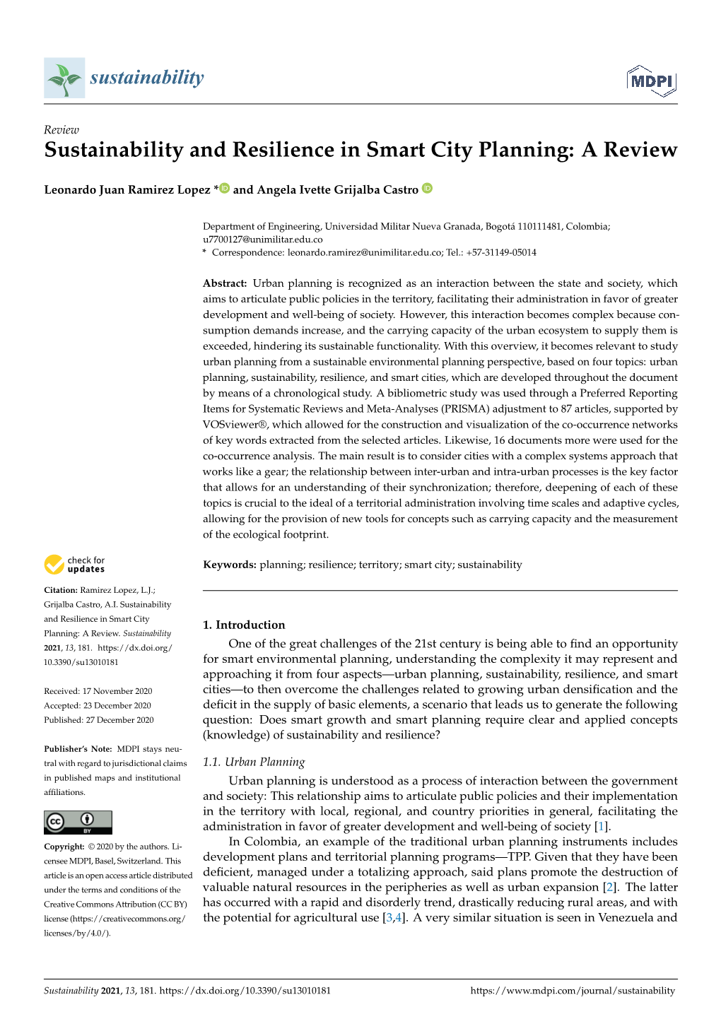 Sustainability and Resilience in Smart City Planning: a Review