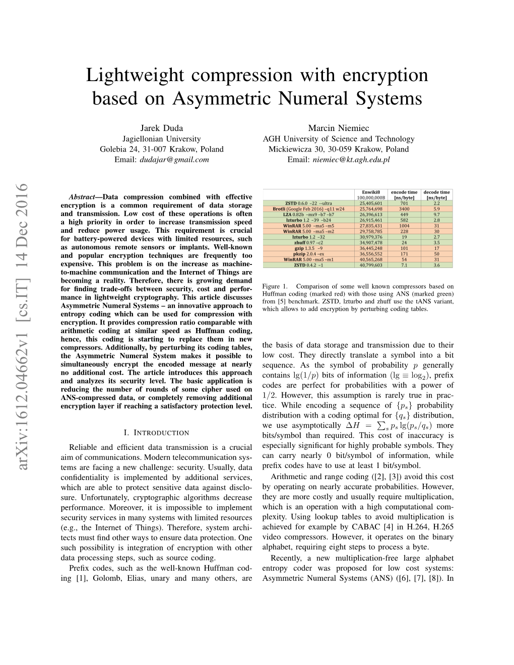 Lightweight Compression with Encryption Based on Asymmetric Numeral Systems