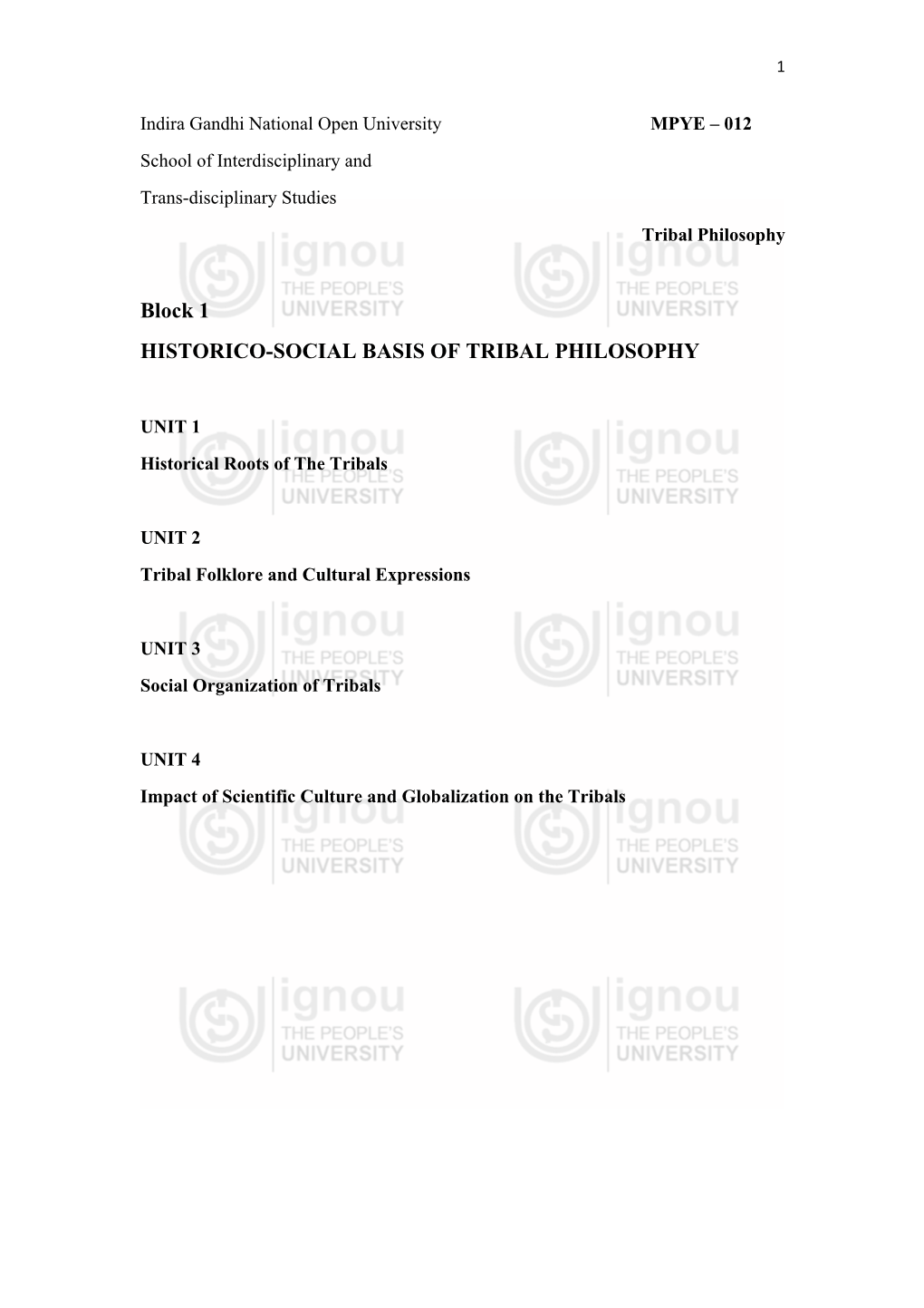 Block 1 HISTORICO-SOCIAL BASIS of TRIBAL PHILOSOPHY