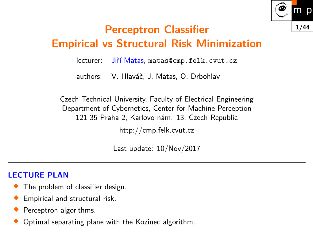 Perceptron Classifier Empirical Vs Structural Risk Minimization