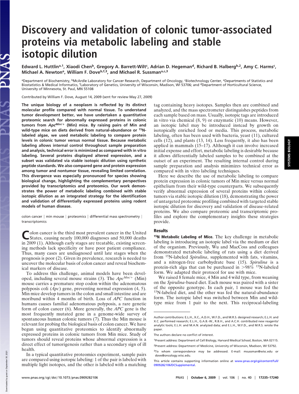 Discovery and Validation of Colonic Tumor-Associated Proteins Via Metabolic Labeling and Stable Isotopic Dilution